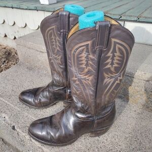 Vintage 1970s TONY LAMA Men's Size 8 EE Boots Black Label Made in USA Leather